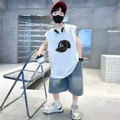 木木兔休闲运动套装 时髦洋气无袖背心牛仔裤时尚男孩宽松舒适两件套 儿童款