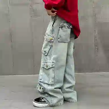 木木兔 牛仔裤  时髦洋气男童裤子帅气个性工装裤休闲百搭大童男孩宽松舒适直筒裤