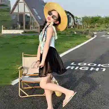 木木兔 夏季时髦洋气时尚女孩速干泳装立体大花朵荷叶裙摆游泳泳衣裤 儿童款