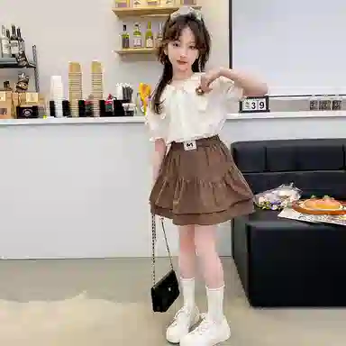 木木兔裙装套装  时髦洋气学院风甜美时尚女孩娃娃领百褶裙百搭两件套