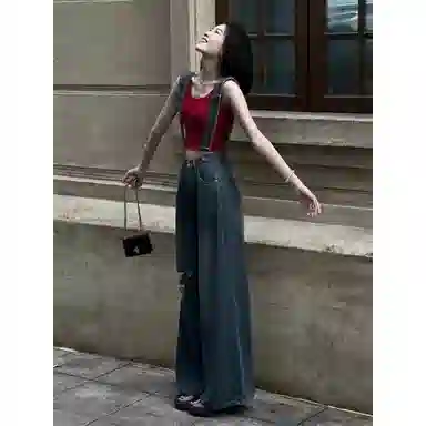 木木兔 阔腿高腰直筒适中背带裤 女款