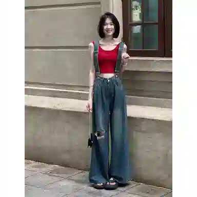 木木兔 阔腿高腰直筒适中背带裤 女款