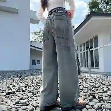 木木兔 牛仔裤  时髦洋气夏季工装裤休闲百搭中大童男女孩宽松舒适直筒裤