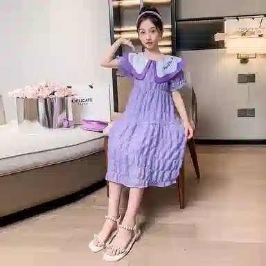 木木兔连衣裙 时髦洋气中大童夏季时尚女孩刺绣娃娃领裙子