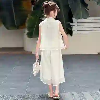 木木兔休闲运动套装 时髦洋气无袖新中式时尚女孩宽松舒适国风裙裤两件套