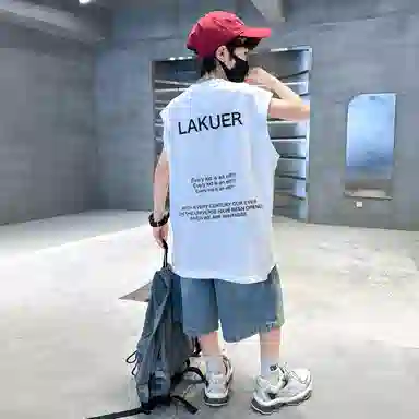 木木兔休闲运动套装 时髦洋气无袖背心牛仔裤时尚男孩宽松舒适两件套 儿童款