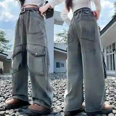 木木兔 牛仔裤  时髦洋气夏季工装裤休闲百搭中大童男女孩宽松舒适直筒裤
