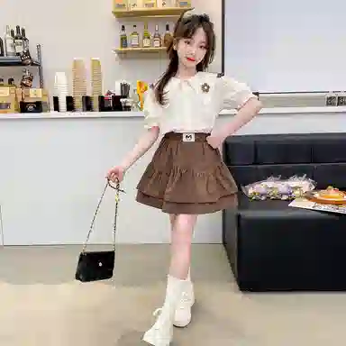 木木兔裙装套装  时髦洋气学院风甜美时尚女孩娃娃领百褶裙百搭两件套