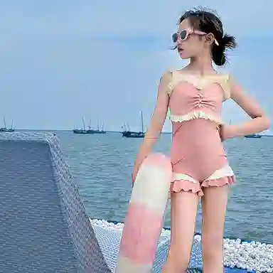木木兔 夏季时髦洋气时尚女孩中大童初中生游泳学生少女花边泳装泳衣裤 儿童款