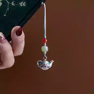 阿七 小茶壶手把件珐琅彩纯银精致饰品 足银 挂件 男女同款情侣款