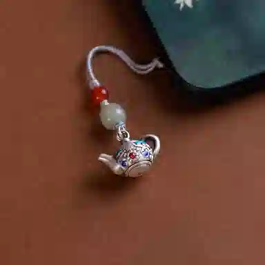 阿七 小茶壶手把件珐琅彩纯银精致饰品 足银 挂件 男女同款情侣款