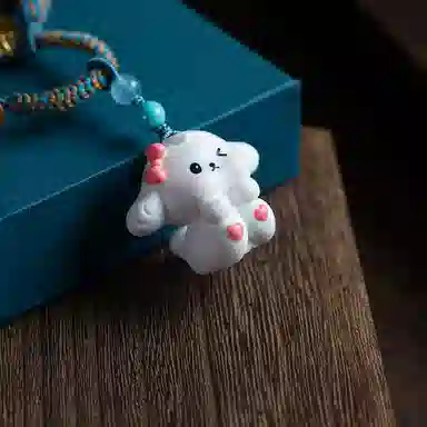 阿七 萌宠小狗 可爱创意旺旺钥匙扣书包挂饰手工编织挂绳治愈系背包玩偶 树脂 挂件 男女同款情侣款