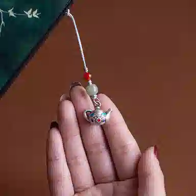 阿七 小茶壶手把件珐琅彩纯银精致饰品 足银 挂件 男女同款情侣款