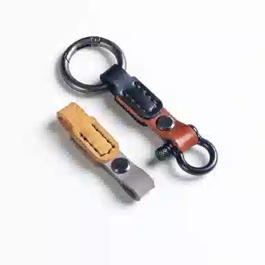 阿七 手缝头层潮品朋克风撞色简约挂绳创意精致挂件电动车车用钥匙包 牛皮 钥匙扣 男女同款情侣款
