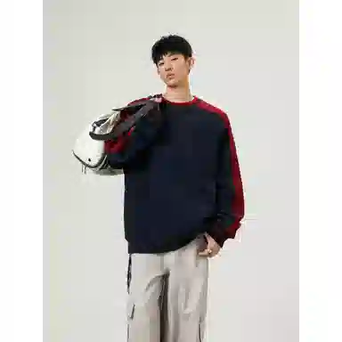 【dme】 美式复古拼接撞色上衣服秋季潮牌百搭宽松休闲套头圆领卫衣 男女同款