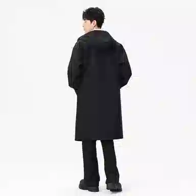 【dme】 潮流时尚撞色拼接宽松连帽中长款工装大衣男春秋简约设计假两件休闲风衣外套 男女同款