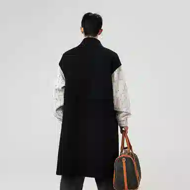 【dme】 时尚设计小香风假两件拼接毛呢大衣男款春秋潮流气质宽松立领风衣外套 男女同款