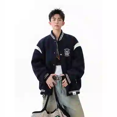 【dme】  潮牌高街美式复古徽章刺绣拼接学院风夹克外套男时尚宽松情侣款百搭休闲秋款棒球服 男女同款