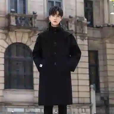 【dme】 气质韩系宽松简约高级感中长款双层领毛呢外套男秋冬潮流痞帅时尚休闲连帽呢子大衣 男女同款