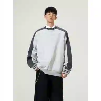 【dme】 美式复古拼接撞色上衣服秋季潮牌百搭宽松休闲套头圆领卫衣 男女同款