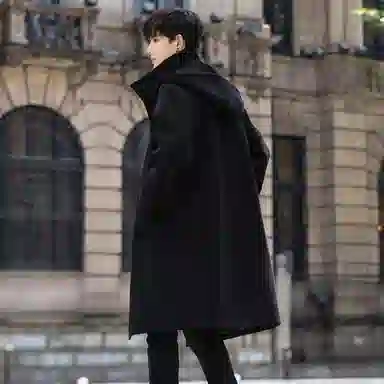 【dme】 气质韩系宽松简约高级感中长款双层领毛呢外套男秋冬潮流痞帅时尚休闲连帽呢子大衣 男女同款