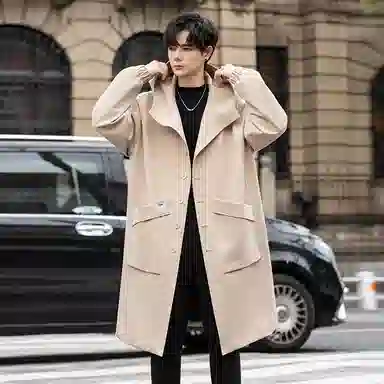 【dme】 时尚潮流高品质宽松连帽中长款大衣男夹克秋款气质百搭设计中性风衣外套 男女同款