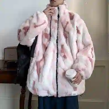 【dme】 潮流时尚大码港风渐变毛绒加厚内里棉衣外套男冬季宽松情侣休闲百搭加绒立领棉服 男女同款