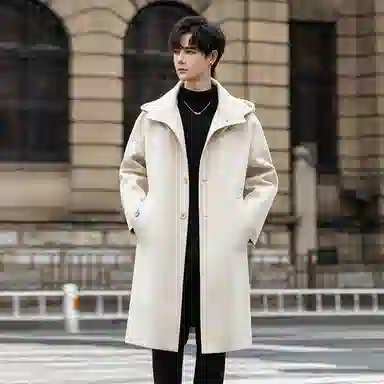 【dme】 气质韩系宽松简约高级感中长款双层领毛呢外套男秋冬潮流痞帅时尚休闲连帽呢子大衣 男女同款
