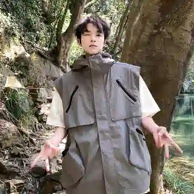 【dme】 日系机能多口袋连帽户外工装透气宽松百搭外套背心 男女同款