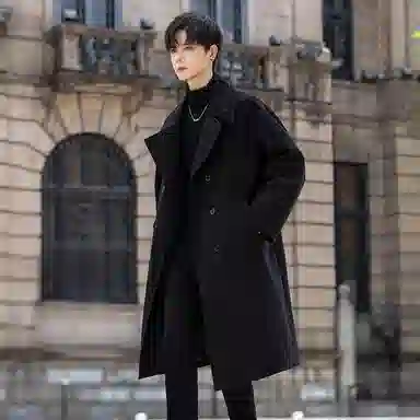 【dme】 潮流时尚高级感痞帅假两件宽松气质英伦风毛呢外套男秋冬休闲中长款双层领呢子大衣 男款