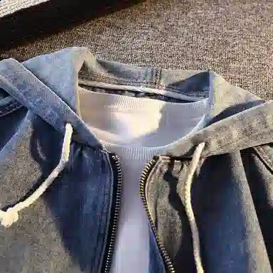 【dme】 春秋季时尚连帽复古拉链宽松帅气休闲牛仔外套 男女同款