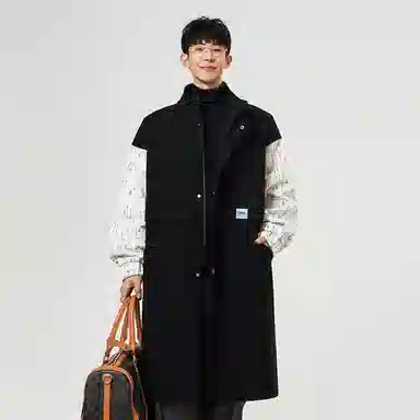 【dme】 时尚设计小香风假两件拼接毛呢大衣男款春秋潮流气质宽松立领风衣外套 男女同款