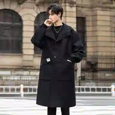 【dme】 时尚潮流高品质宽松连帽中长款大衣男夹克秋款气质百搭设计中性风衣外套 男女同款