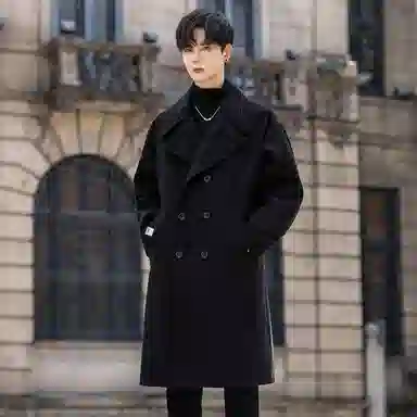 【dme】 潮流时尚高级感痞帅假两件宽松气质英伦风毛呢外套男秋冬休闲中长款双层领呢子大衣 男款