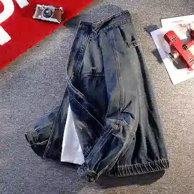 【dme】 立领机车风时尚潮流拉链夹克春秋季水洗做旧宽松上衣美式复古潮牌牛仔外套 男女同款