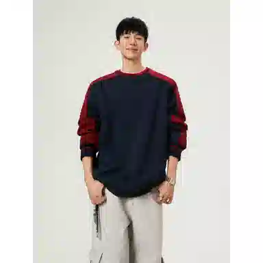 【dme】 美式复古拼接撞色上衣服秋季潮牌百搭宽松休闲套头圆领卫衣 男女同款