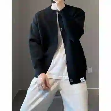 【dme】 潮流简约休闲美式纯色高级慵懒圆领线衣开衫宽松百搭高品质秋款针织衫 男女同款