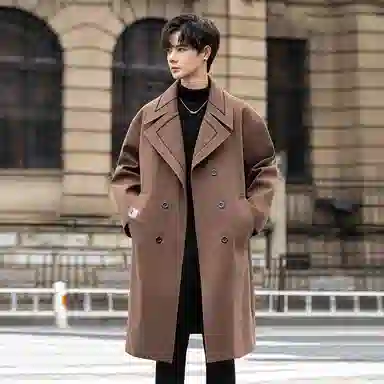 【dme】 潮流时尚高级感痞帅假两件宽松气质英伦风毛呢外套男秋冬休闲中长款双层领呢子大衣 男款