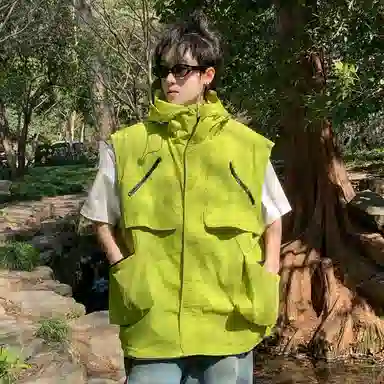 【dme】 日系机能多口袋连帽户外工装透气宽松百搭外套背心 男女同款