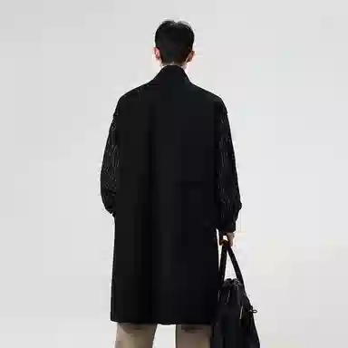 【dme】 时尚设计小香风假两件拼接毛呢大衣男款春秋潮流气质宽松立领风衣外套 男女同款