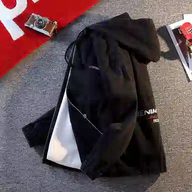 【dme】 春秋季时尚连帽复古拉链宽松帅气休闲牛仔外套 男女同款