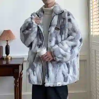 【dme】 潮流时尚大码港风渐变毛绒加厚内里棉衣外套男冬季宽松情侣休闲百搭加绒立领棉服 男女同款