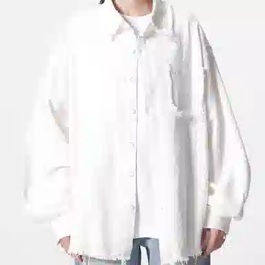 【dme】 美式潮牌复古做旧毛边长袖纯色简约宽松休闲百搭上衣衬衫 男女同款