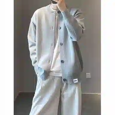 【dme】 潮流简约休闲美式纯色高级慵懒圆领线衣开衫宽松百搭高品质秋款针织衫 男女同款