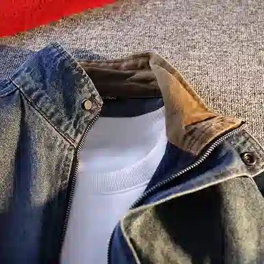 【dme】 立领机车风时尚潮流拉链夹克春秋季水洗做旧宽松上衣美式复古潮牌牛仔外套 男女同款