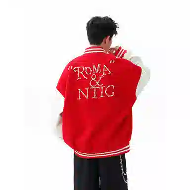 【dme】  潮流时尚设计款美式复古珍珠字母撞色拼接夹克外套男秋季宽松休闲情侣百搭中性棒球服 男女同款