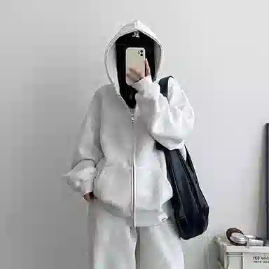 【dme】 美式高街重磅结构简约基础款连帽开衫上衣男秋款宽松情侣拉链休闲卫衣外套 男女同款