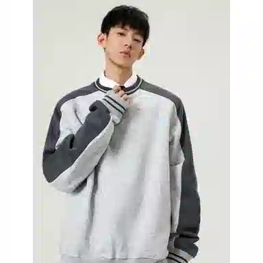 【dme】 美式复古拼接撞色上衣服秋季潮牌百搭宽松休闲套头圆领卫衣 男女同款