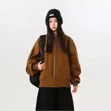 【dme】 潮流复古立领美式长袖潮牌宽松纯色中性风百搭休闲秋款上衣时尚舒适飞行员廓型夹克外套 男女同款