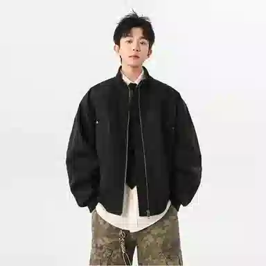 【dme】 潮流复古立领美式长袖潮牌宽松纯色中性风百搭休闲秋款上衣时尚舒适飞行员廓型夹克外套 男女同款